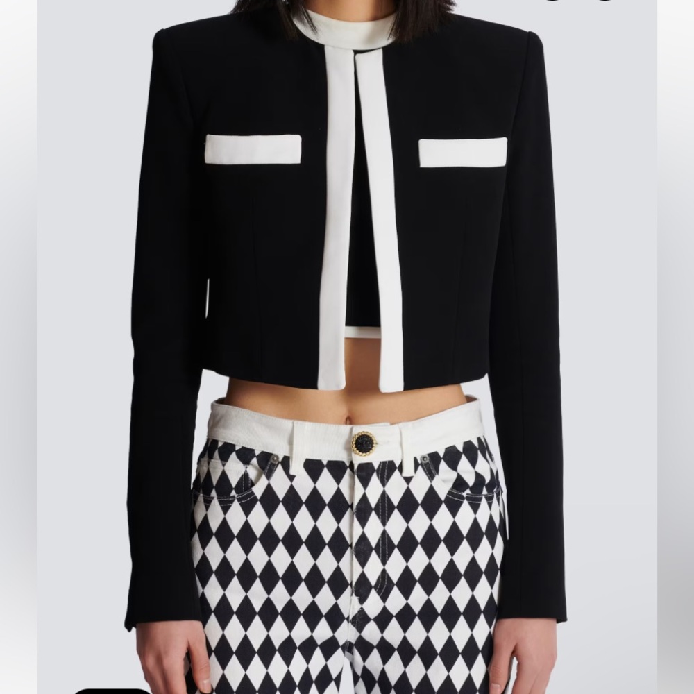 BalmainTwo-Tone Crepe Spencer Jacket